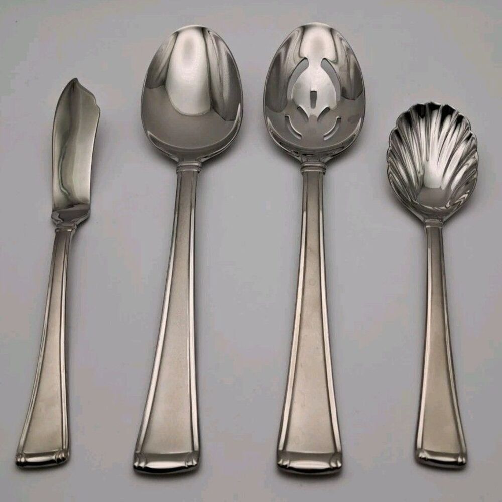 Gorham Column Frosted 4 Piece Serving Hostess Stainless 18/10 Flatware New